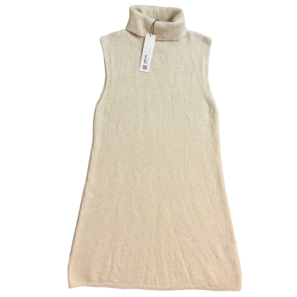 ZARA Sleeveless Turtleneck Knit Sweater Mini Dress Cream Size L NWT